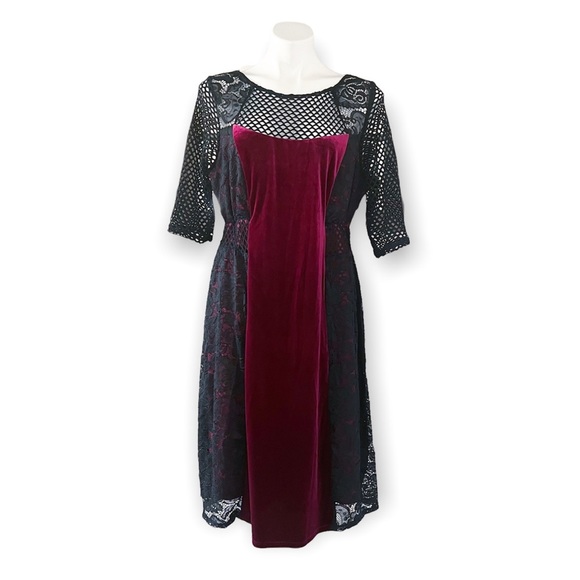 Kiyonna Dress Plus Size Velvet Lace Mesh Combo Burgundy Black Size 1 (14/16) NEW - Picture 11 of 11